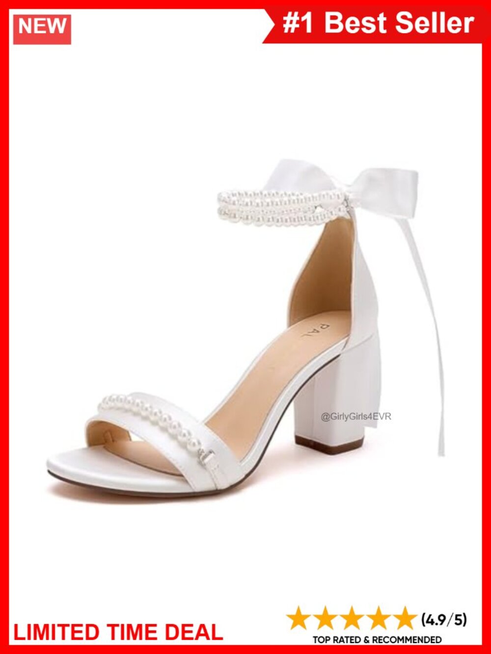 Pearl Block Heel Wedding Sandals for Bride Satin Open Toe Bridal